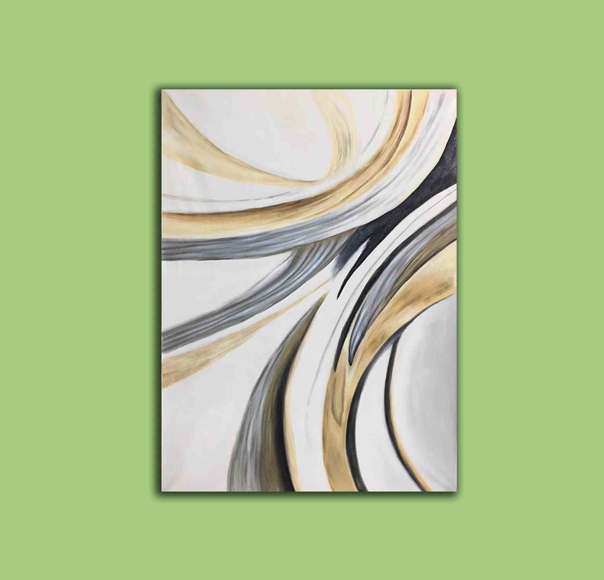 Leaf Gray Contemporary Abstract Canvas Artwork MYB3M wall art